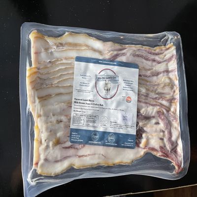 American Lamb Bacon Uncured Smoked Lamb Belly, Brown Sugar and Coffee Rubbed, 100 Percent Grass Fed and Finished, Antibiotic Free Frozen Bacon, 10 Packs of 12 oz Each