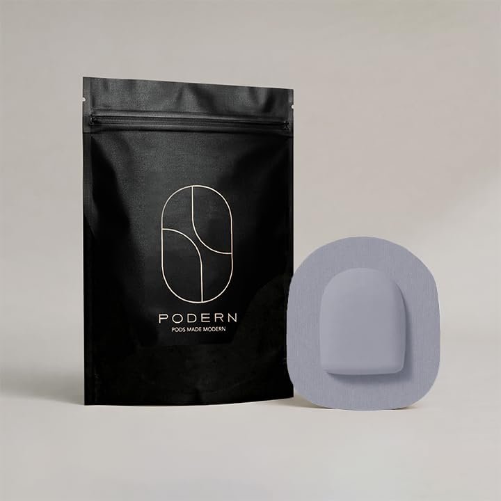 Podern Fashion Set - Reusable Omnipod Cover - Slim, Low-Profile, Matte Finish for Diabetic Insulin Pumps and Matching Overlay Tapes. (Pale Blue)