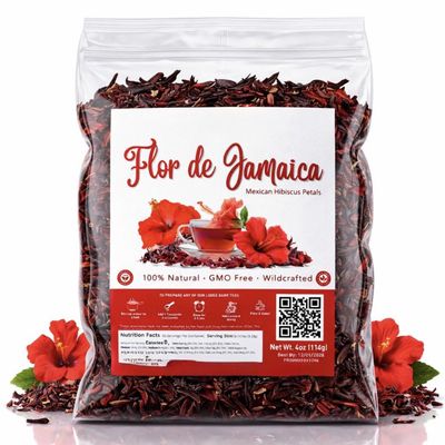 Flor de Jamaica 4oz (114g) Mexican Hibiscus Petals | 100% Natural, Non-GMO, No Additives or Fillers | Premium Dried Jamaica Flowers for Tea, Agua Fresca, Cocktails & Recipes | IMPORTED FROM MEXICO