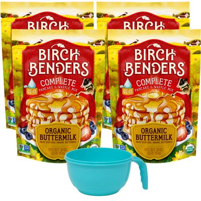 Birch Benders Buttermilk Pancake and Waffle Mix Pack of 4 with Mixing Bowl