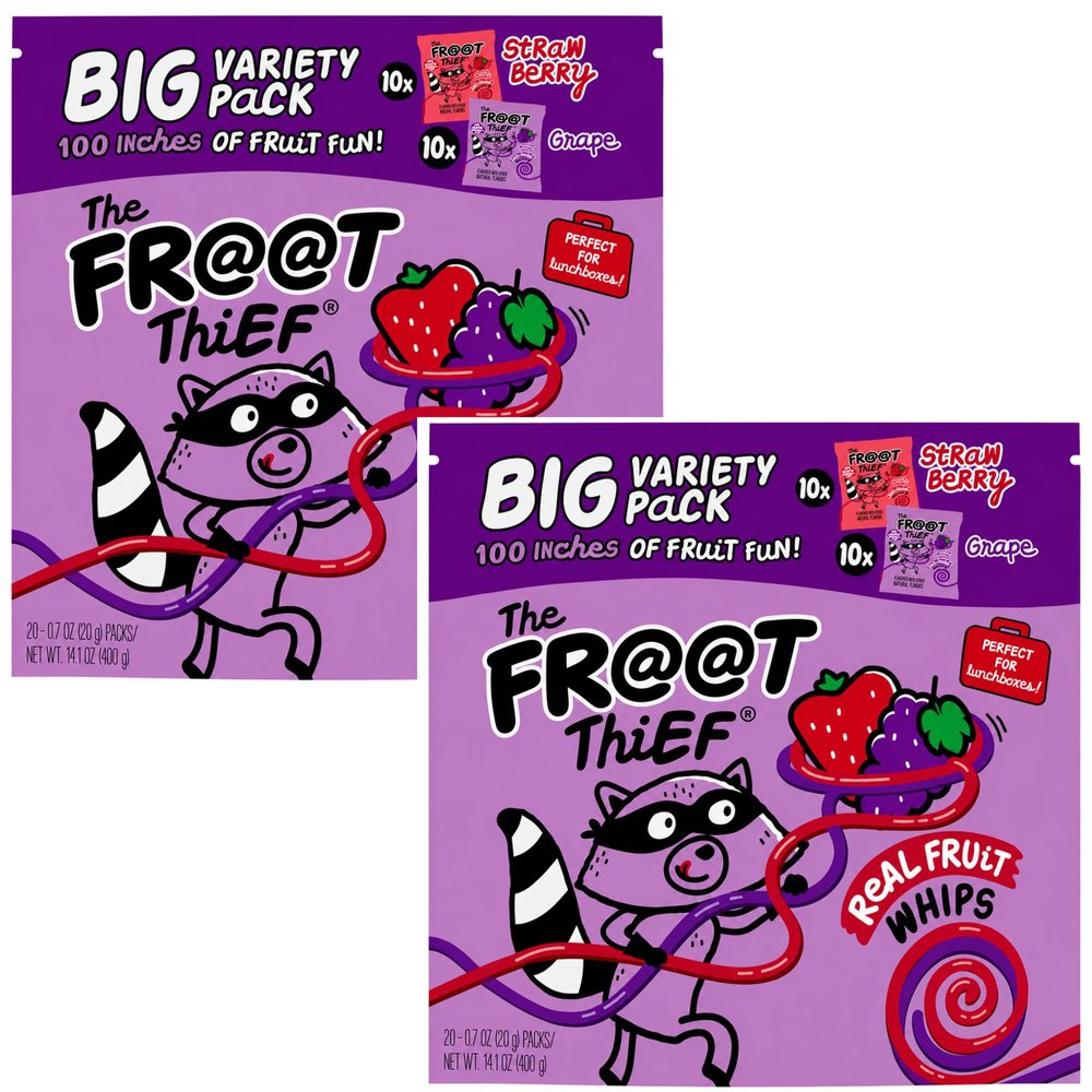 Real Fruit Whips Variety Pack, 0.7 oz Packs, 20 Count (2 Pack) Gluten Free Fruit Snacks, Non-GMO, No Cane Sugar, No Syrups, Kosher Vegan