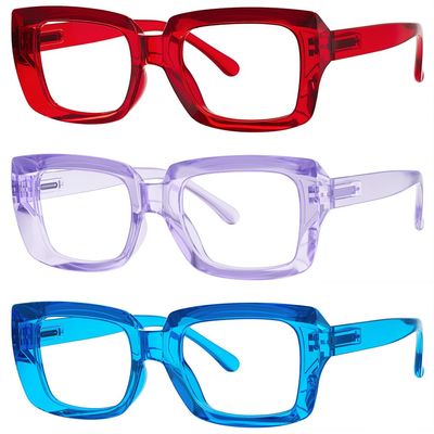 Eyekepper 3 Pack Stylish Reading Glasses Women - Oversized Square Readers (Red/Purple/Blue) +5.00