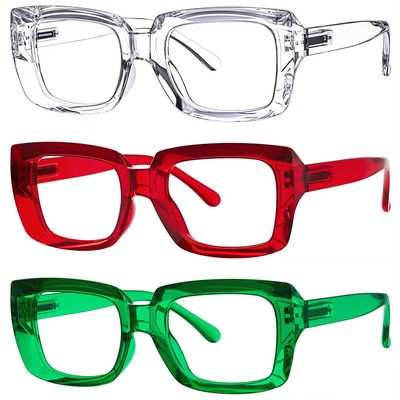 Eyekepper 3 Pack Stylish Reading Glasses Women - Oversized Square Readers (Transparent/Red/Green) +3.00