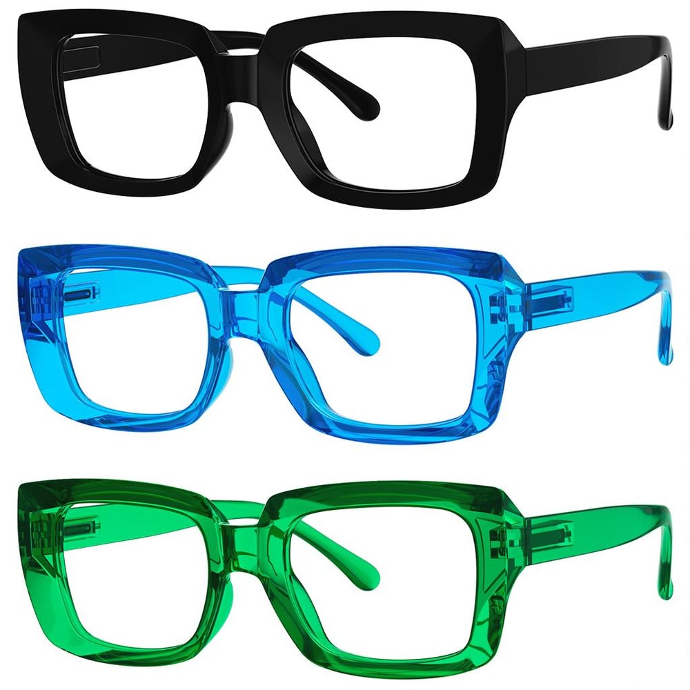 Eyekepper 3 Pack Stylish Eyeglasses Women - Oversized Square Eyewears ((Black/Blue/Green)