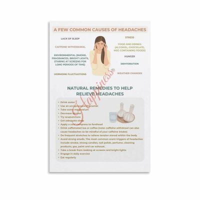 Common Headache Causes Natural Remedies Poster Migraine Relief Guide Canvas for Living Room Bedroom Decor 16x24inch(40x60cm) Unframe-style
