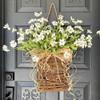 White Daisy Basket Wreath - Primitive Rattan Door Decor with Hand-Tied Burlap Bow, Modern Farmhouse Spring Hanging Basket, Indoor Outdoor Floral Accent for Window, Wall & Wedding view 3