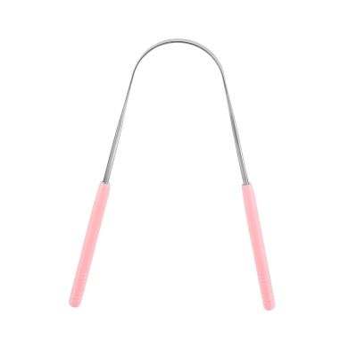 1pcs Stainless Steel Tongue Brushing Scraping Scraper Metal Cleaning Scrapper Tool(Pink)