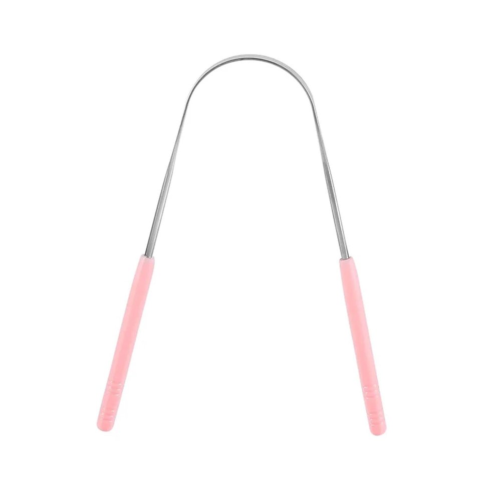 1pcs Stainless Steel Tongue Brushing Scraping Scraper Metal Cleaning Scrapper Tool(Pink)