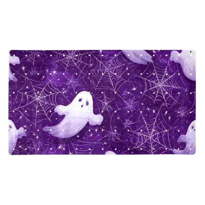 Halloween Ghost and Web on Purple Background Bath Tub Shower Mat, Non-Slip Bathtub Floor Liner Mats Machine Washable with Suction Cups and Drain Holes, 15.1x26.8 Inch