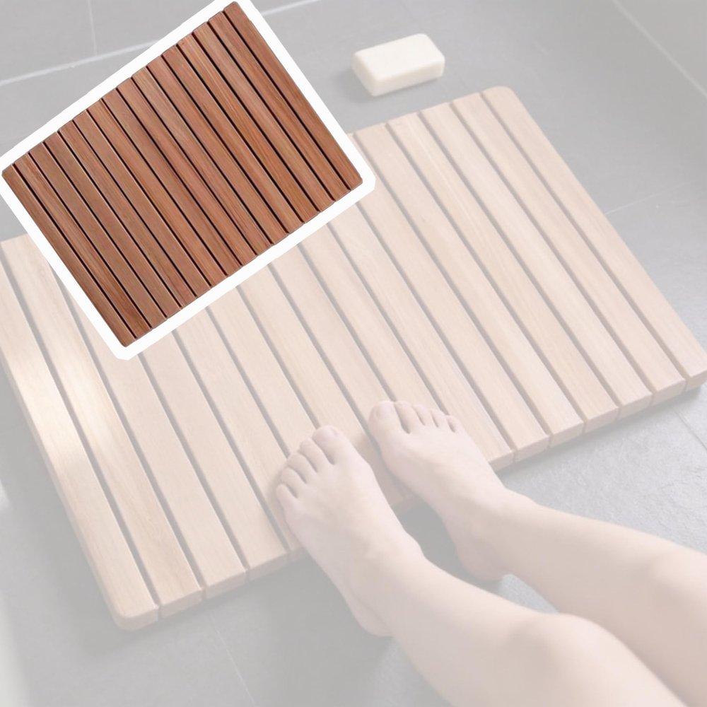 Square Teak Shower Mat, Waterproof Wood Bath Mat with Non-Slip Feet for Pool/Bathroom Floor/Indoor and Outdoor Use, Easy to Clean and Maintain(W L 30in X 32in)