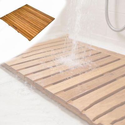 Teak Shower Mat Square, Anti-Skid Wooden Lave Mat for Bathroom Floor/Shower, Width 12 24 36 in Wood Shower Floor Mat for Indoor and Outdoor Use(W L 24in X 36in)