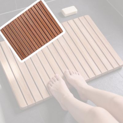 Square Teak Shower Mat, Waterproof Wood Bath Mat with Non-Slip Feet for Pool/Bathroom Floor/Indoor and Outdoor Use, Easy to Clean and Maintain(W L 26in X 32in)