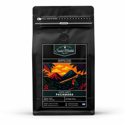 Santa Matilde El Salvador Pacamara Ground Bean Coffee Natural Process Single Origin | Denomination of Origin Apaneca-Ilamatepec | Medium Roast 400g | Strawberry, Plum, Chocolate | Rare Variety SHG