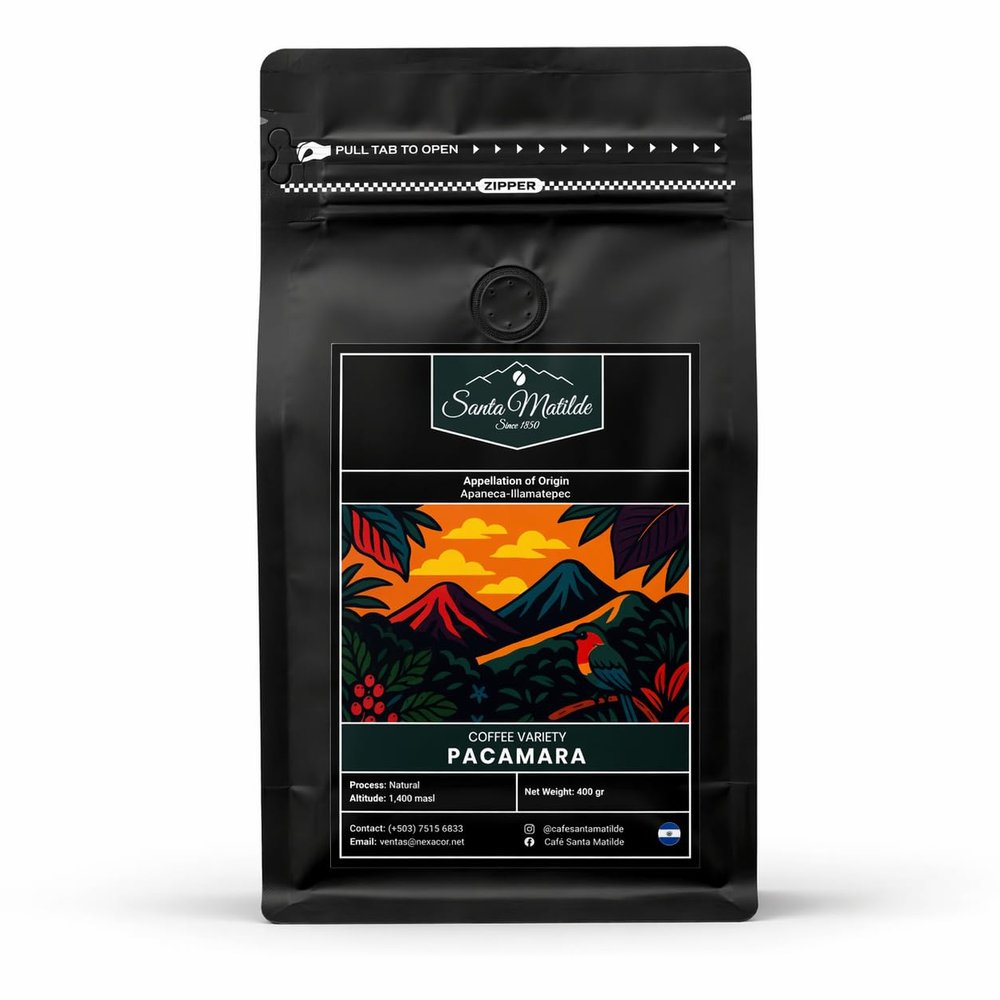 Santa Matilde El Salvador Pacamara Ground Bean Coffee Natural Process Single Origin | Denomination of Origin Apaneca-Ilamatepec | Medium Roast 400g | Strawberry, Plum, Chocolate | Rare Variety SHG