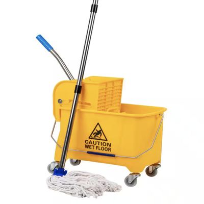Yellow Bucket Plastic Wringer and Mop Bucket Set Floor Cleaning Wheels 16.25 in. L x 10.75 in. W x 24.5 in. H - 5.5 Gal. OR58006