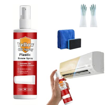 Plastic Renew Yellow-Off Spray Cleaner, Plastic Yellowing Remover, Fast-Acting Multi Purpose Plastics Yellowing Remover Spray With Gloves, Restores Bright White Finish On Old Appliances (1PCS)