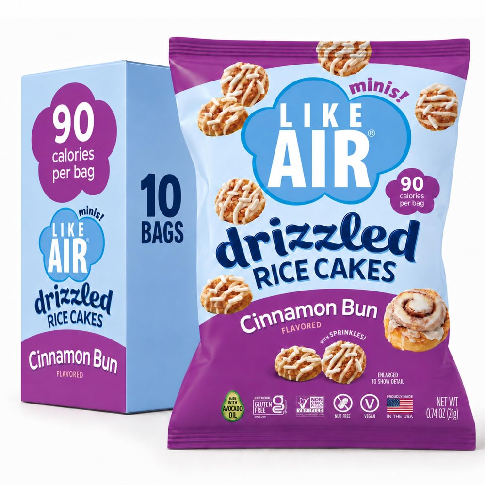 Like Air Drizzled Rice Cakes - Cinnamon Bun Snack Box (10ct) Vegan/Nut-Free