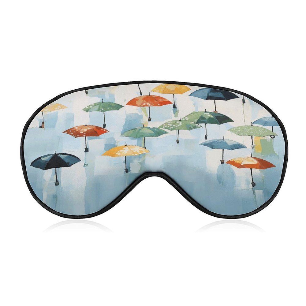 Oil Painting of Umbrellas on Light Blue Sleep Mask for Side Sleeper Women Men, Blindfold for Sleep, Travel, Yoga Nap Shift Work and Relaxation, Eye Mask with Adjustable Strap