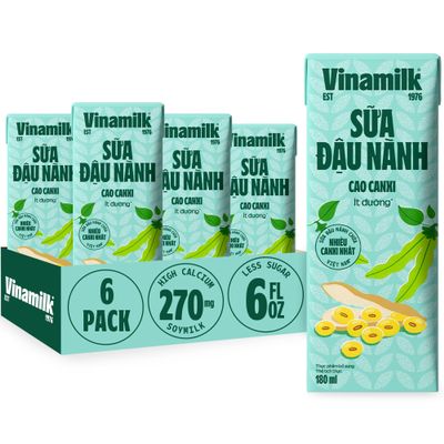 Vinamilk High Calcium Soy Milk, 6 Fl Oz (180ml), Pack of 6