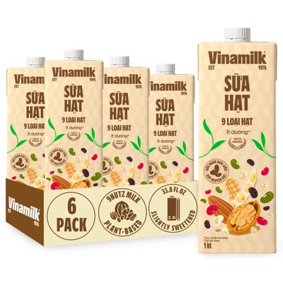 Vinamilk 9 Nutz Plant-Based Milk, Lightly Sweetened, 33.8 Fl Oz, Pack of 6