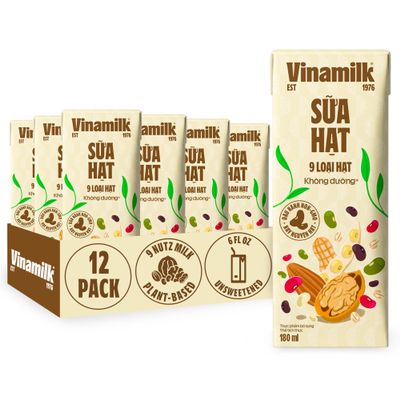 Vinamilk 9 Nutz Plant-Based Milk, Unsweetened, 6 Fl Oz, Pack of 12
