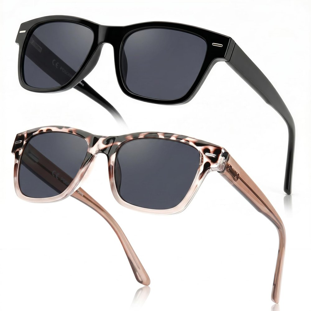 SKYOAK 2 Pack Trendy Reading Sunglasses for Women, Retro Rectangle Frame UV400 Protection Outdoor Sun Readers, Stylish Spring Hinge Computer Eyeglasses with Metal Core Wire (Not Bifocal), 1.75x