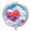 Heart Shaped Drawing Pill Organizer Portable Metal Round Pill Box with 3 Compartments Exquisite Unique Small Pill Case Travel Pill Container Medicine Organizer Box for Adult & Gift view 1