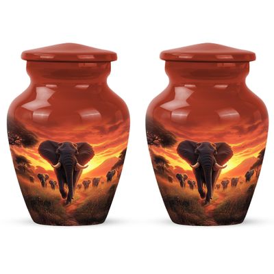 Elephant Urn Mini Funeral Urn for Ashes for Women 3 Inch 2 Qty