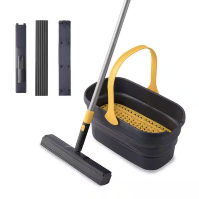1.4 Gallon Collapsible Plastic Mop Bucket with 51-inch Sponge Mop, Gray VU52430