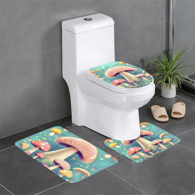 SXZVVBN Pretty Little Mushrooms Soft Flannel 3 Piece Bath Mat Set, Non-Slip Absorbent Bathroom Rugs with Toilet Lid Cover