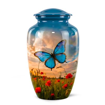 Butterfly Adult Cremation Urn for Men and Women Funeral - Burial Large Keepsake - Insect Theme Urns for Remembrance - Sympathy Gifts (Blue, 10 INCHES Large)