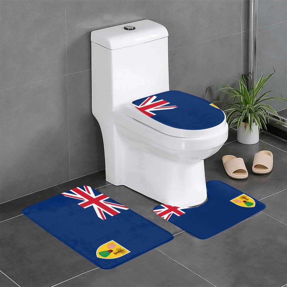 SXZVVBN Flag of the Turks and Caicos Islands Soft Flannel 3 Piece Bath Mat Set, Non-Slip Absorbent Bathroom Rugs with Toilet Lid Cover