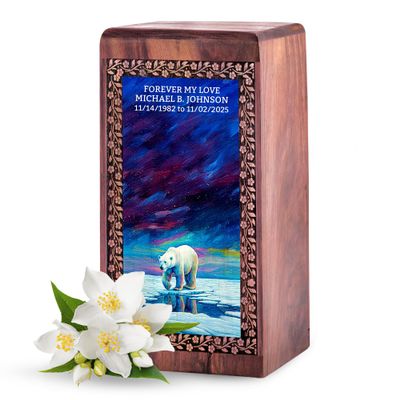 LEXFAY Personalized Bear Wooden Cremation Urns for Human Ashes - 5 Inch Small Burial Urns for Adult Ash - Custom Funeral Urn for Mom and Dad - Wood Keepsake Urn Box