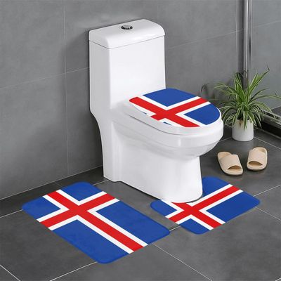 SXZVVBN Flag of Iceland Soft Flannel 3 Piece Bath Mat Set, Non-Slip Absorbent Bathroom Rugs with Toilet Lid Cover