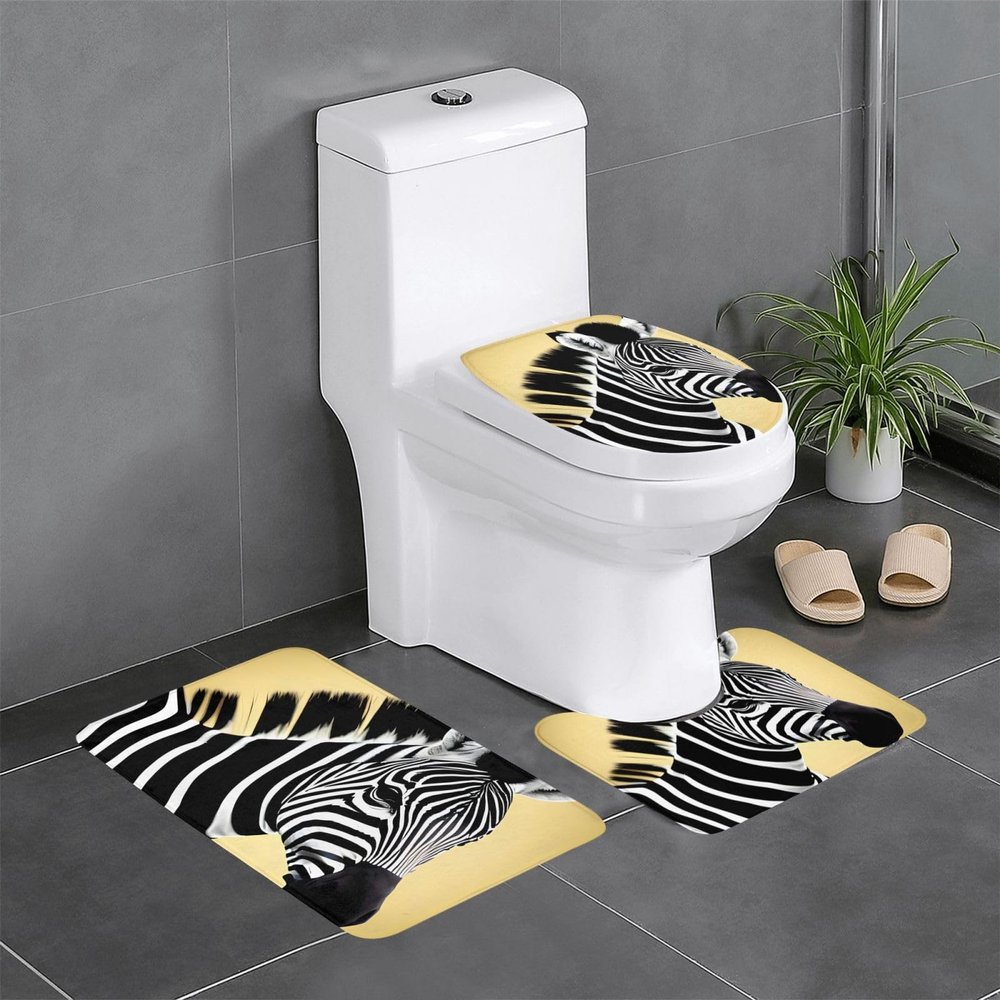 SXZVVBN Black and White Zebra Soft Flannel 3 Piece Bath Mat Set, Non-Slip Absorbent Bathroom Rugs with Toilet Lid Cover
