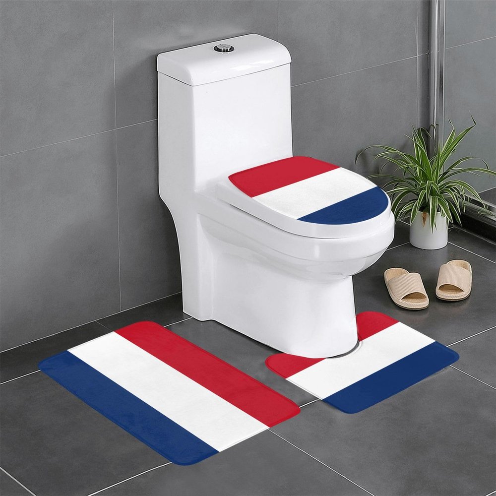 SXZVVBN Dutch Flag Soft Flannel 3 Piece Bath Mat Set, Non-Slip Absorbent Bathroom Rugs with Toilet Lid Cover