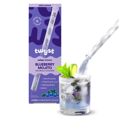 Twyst Craft Cocktail & Mocktail Mixer Straws, Blueberry Mojito, 6 Pack