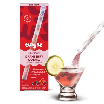 Twyst Craft Cocktail & Mocktail Mixer Straws, Cranberry Cosmo, 6 Pack