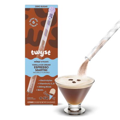 Twyst Craft Cocktail & Mocktail Mixer Straws, Espresso Martini, 6 Pack