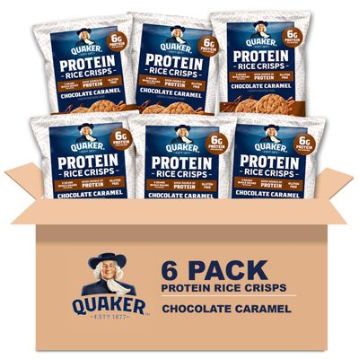 Quaker Protein Mini Rice Cakes, Chocolate Caramel, 6g Protein, Gluten Free, 9g Whole Grains, No Colors from Artificial Sources, No Artificial Flavors, No Preservatives, 2.6 Oz (Pack of 6)