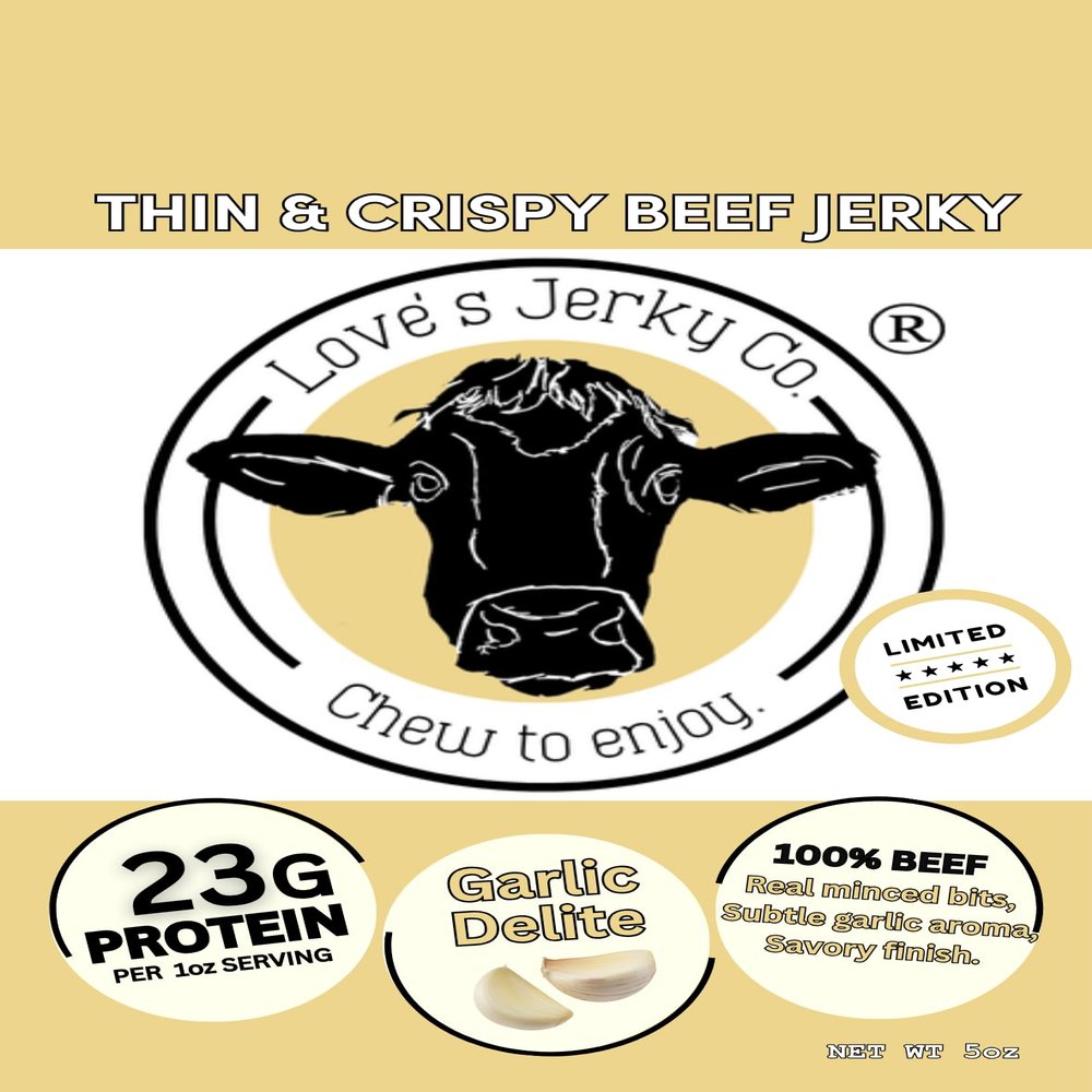 Love's Jerky Co. Garlic Delite, 100% Beef, Zero Sugar, No seed oils (5 oz)