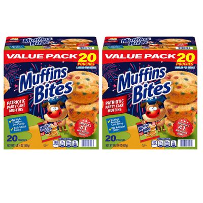 Muffins Bites Patriotic Party Cake Mini Muffins, No High Fructose Corn Syrup, No Artificial Colors, 20 Pouches (2 Pack)