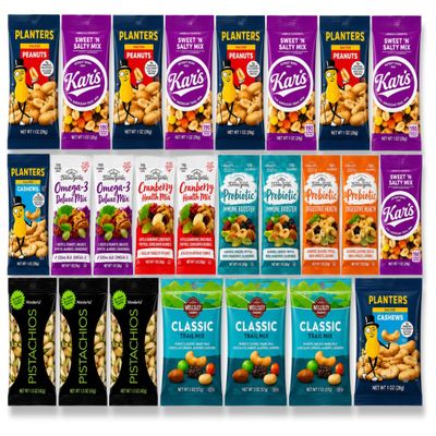 Nut Snack Variety Pack 25 Count Assorted Trail Mix, Peanuts, Cashews, Pistachios & Snack Mix Individually Wrapped Healthy Snacks for Work, School, Office, Travel Custom bundled by MOOCHI