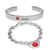 ZKXXJ 2 Pack Diabetic Medical Alert ID Bracelet for Women - Stainless Steel Engravable Open Cuff Bangle & Heart Chain Identification Bracelets Emergency Health Alert Jewelry with Medic Card view 1