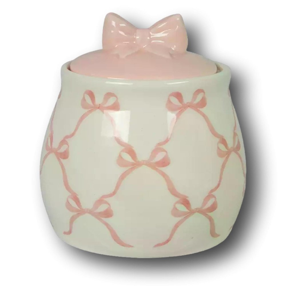 Beautiful Ceramic Coffee Creamer and Sugar Bowls (Pink Bows Sugar Bowl)