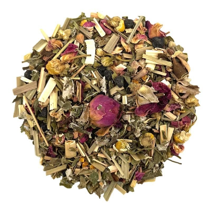 Relaxing Herbal Tea Blend for Calm & Wellness Caffeine-Free Loose Leaf Tea with Spearmint, Chamomile, Rose & Elderberry Minty Floral Citrus Tea for Stress Support 2 oz