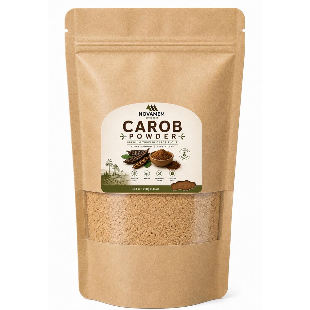 Premium Carob Powder 8.8 oz (250g) Turkish Carob Flour, Stone Ground & Fine Milled, Naturally Sweet Cocoa Alternative, No Added Sugar, Rich Aroma, Product of Trkiye