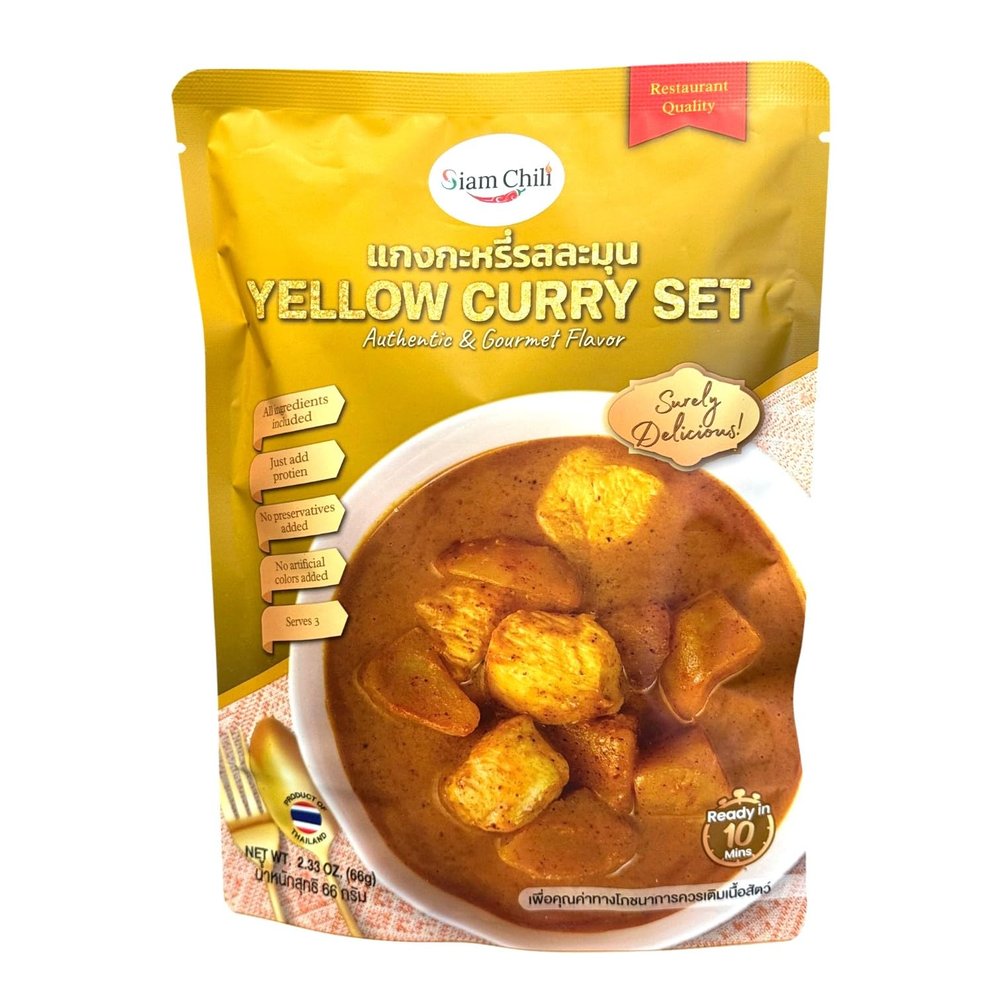 Prepared Cooking Ingredients for Thai Food Authentic Thai Seasoning Mix Ready-to-Use Ingredients for Easy Home Cooking - Product of Thailand (1 BAG, YELLOW CURRY)