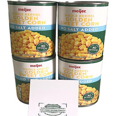 Meijer No Salt Added Vegetables 4 Individual Cans 14.5 or 15.25 OZ, Plus Main Street Distributors Sticky Note Pad (Whole Kernel Golden Sweet Corn 4-15.25 ounce cans)