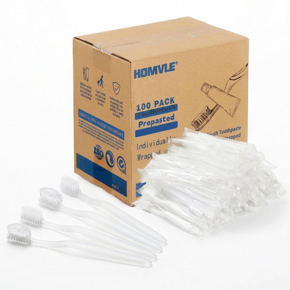 Homvle 100 Packs Prepasted Disposable Toothbrush Bulk, Individually Wrapped